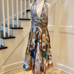Adrianna Papell Floral Halter Silk Party Dress